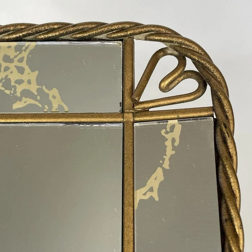 Vintage Gold Vein Mirror Vanity Tray Twisted‎ Rope Heart Frame Wall Decor